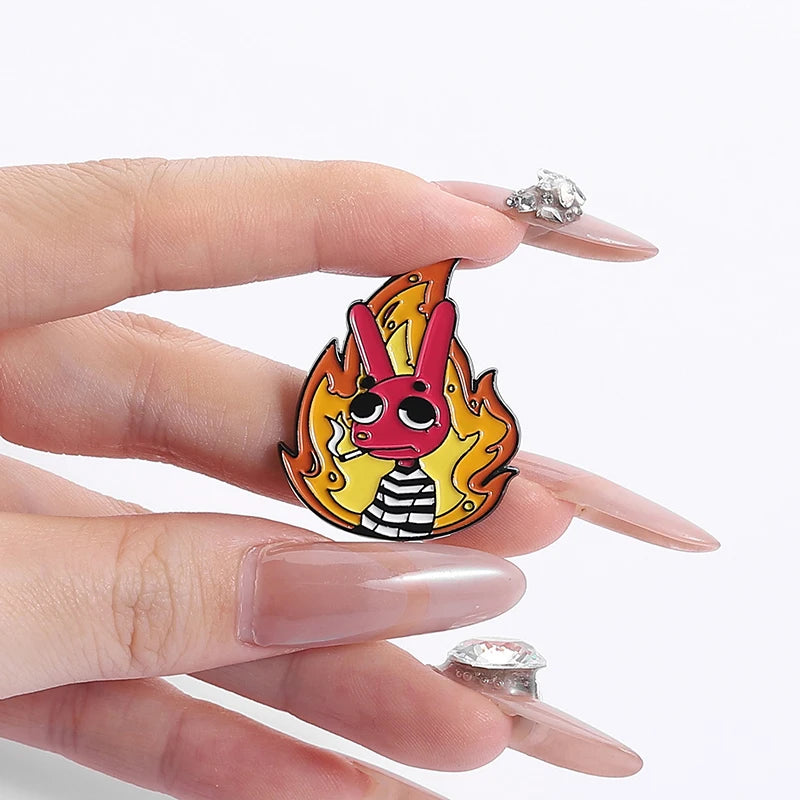 Cartoon Angry Red Rabbit Enamel Pins - Anime Prison Bunny Brooch Lapel Badge Gift