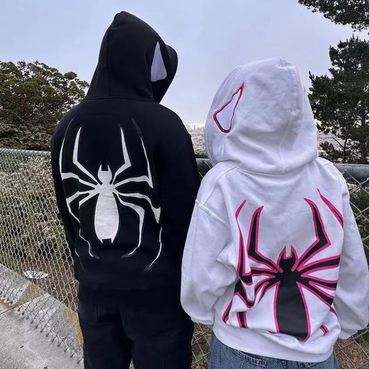 Full Zip Up Spider Hoodie Women Men Streetwear Harajuku Gothic Y2K Jacket