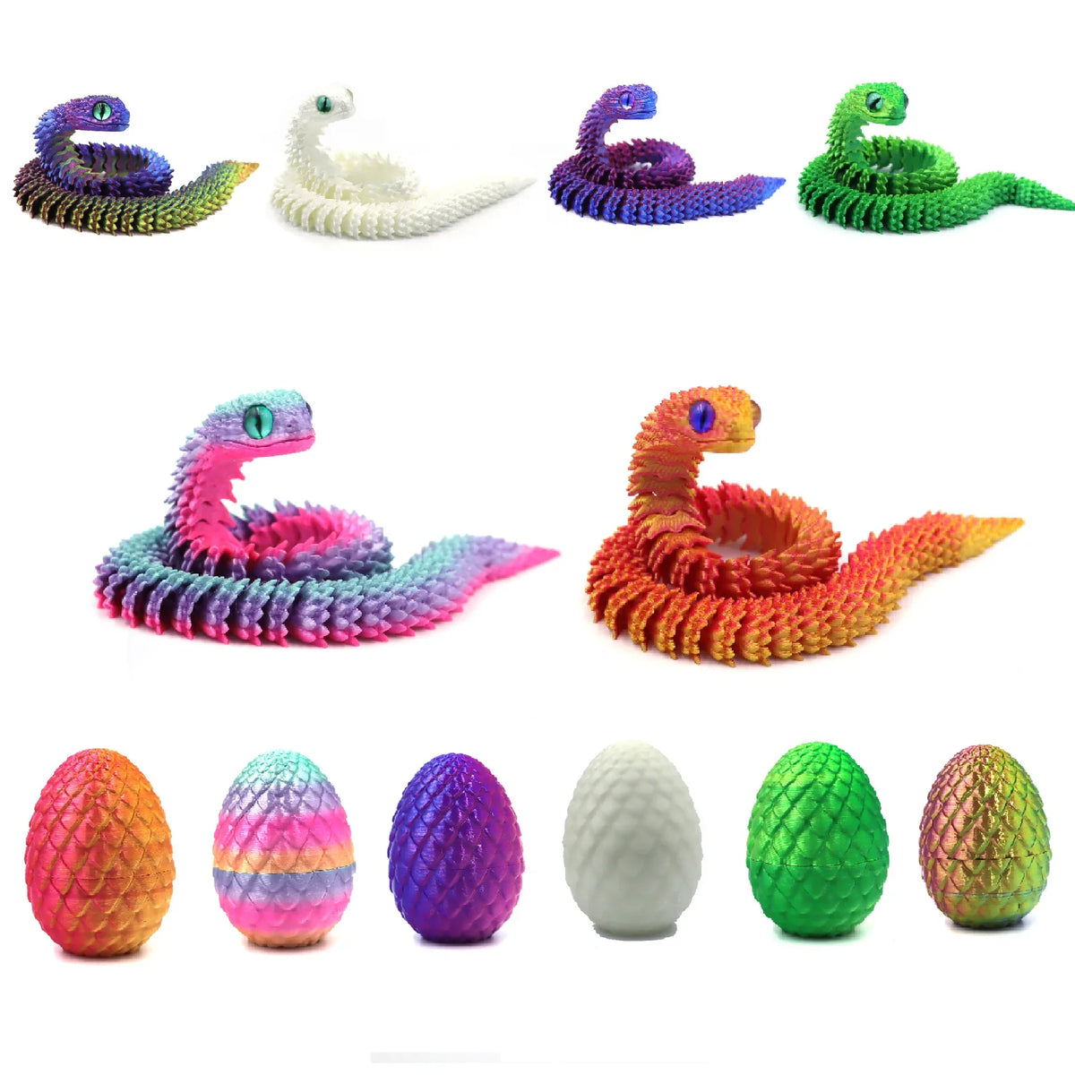 3D Printed Articulated Snake Egg Fidget Toy – Posable Anime Figure Desk Decor & Stress Relief Gift