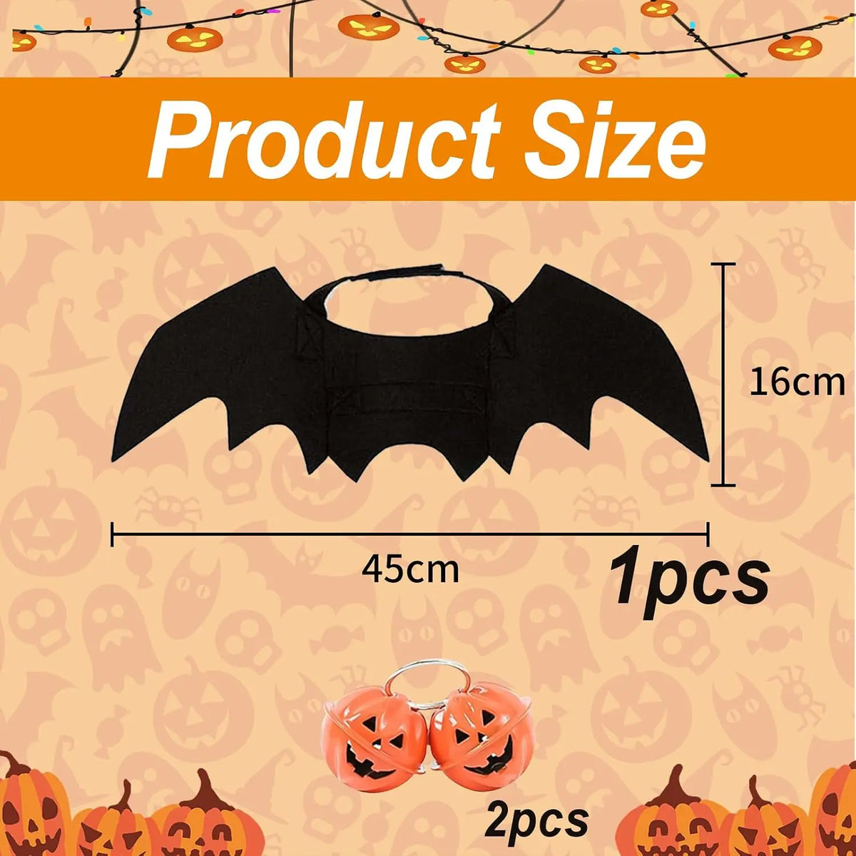 Halloween Pet Bat Wings Costume - Cat Dog Outfit with Pumpkin Bells