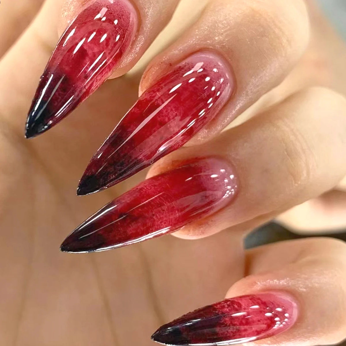 24pcs Halloween Black Snake Press On Nails, Gothic Y2K Long Pointy Nail Tips