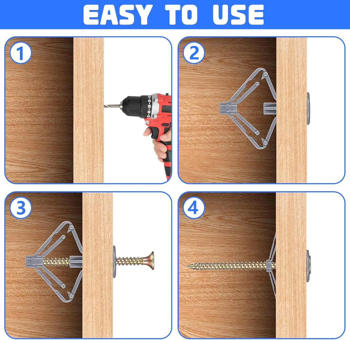 Plasterboard Expansion Screws with Plastic Toggle Anchors – Hollow Drywall Wall Plug Fixing Kit