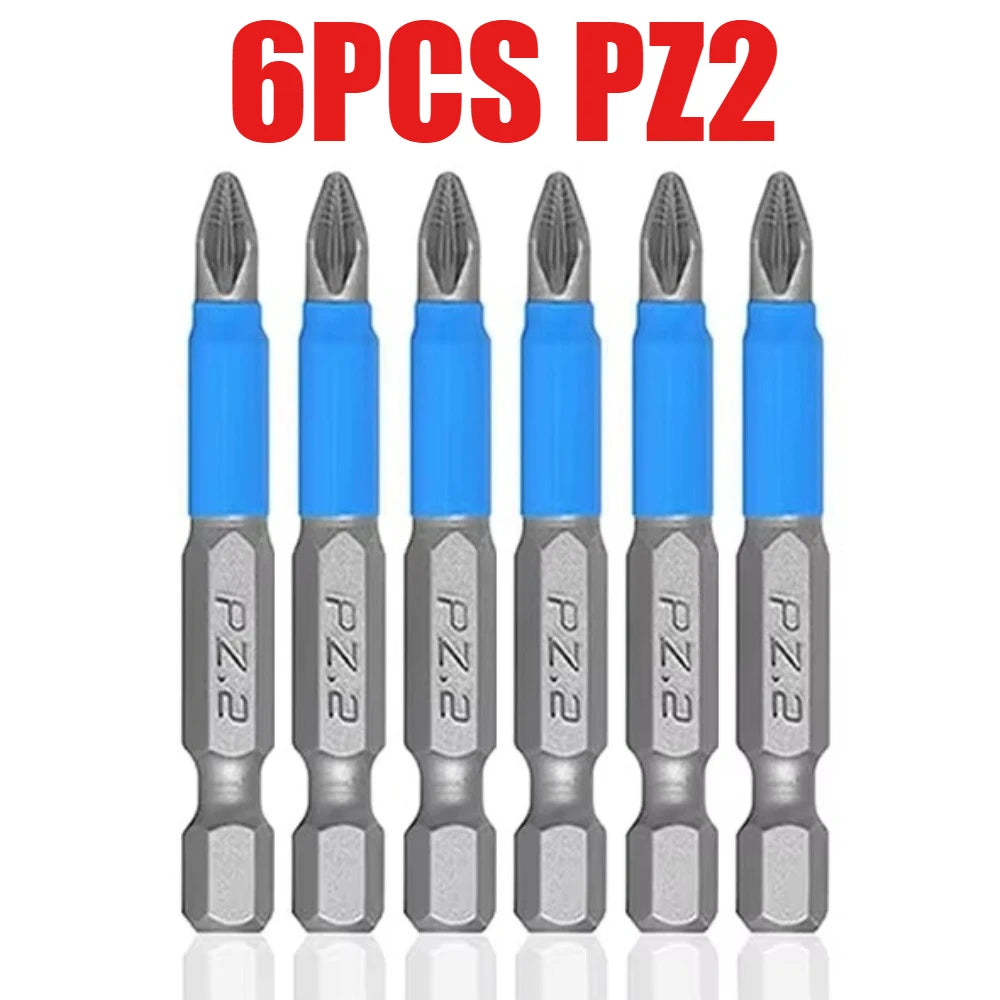 6-Piece Hexagonal Handle Phillips & Pozi Screwdriver Bit Set, 50mm