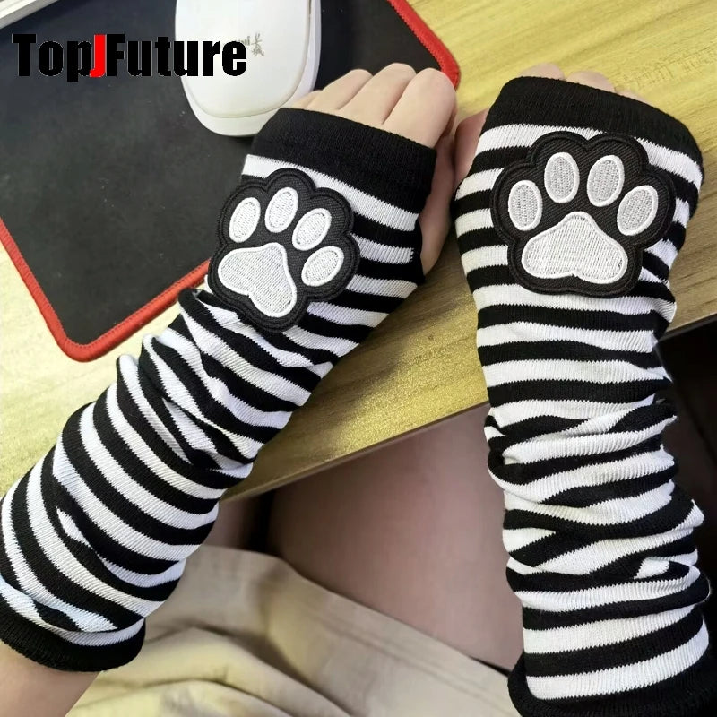 Gothic Lolita Cat's Paw Arm Warmers Y2K Harajuku Fingerless Punk Wristband
