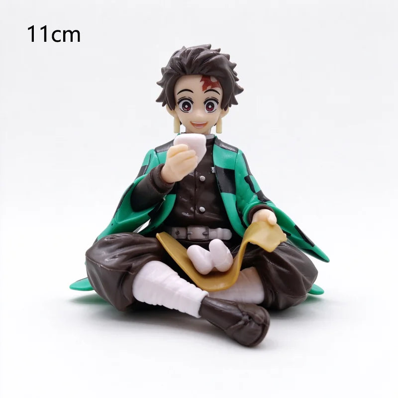 Demon Slayer Sitting Figures, Rice-Eating Tanjiro Nezuko Anime Figurine Desk Decor