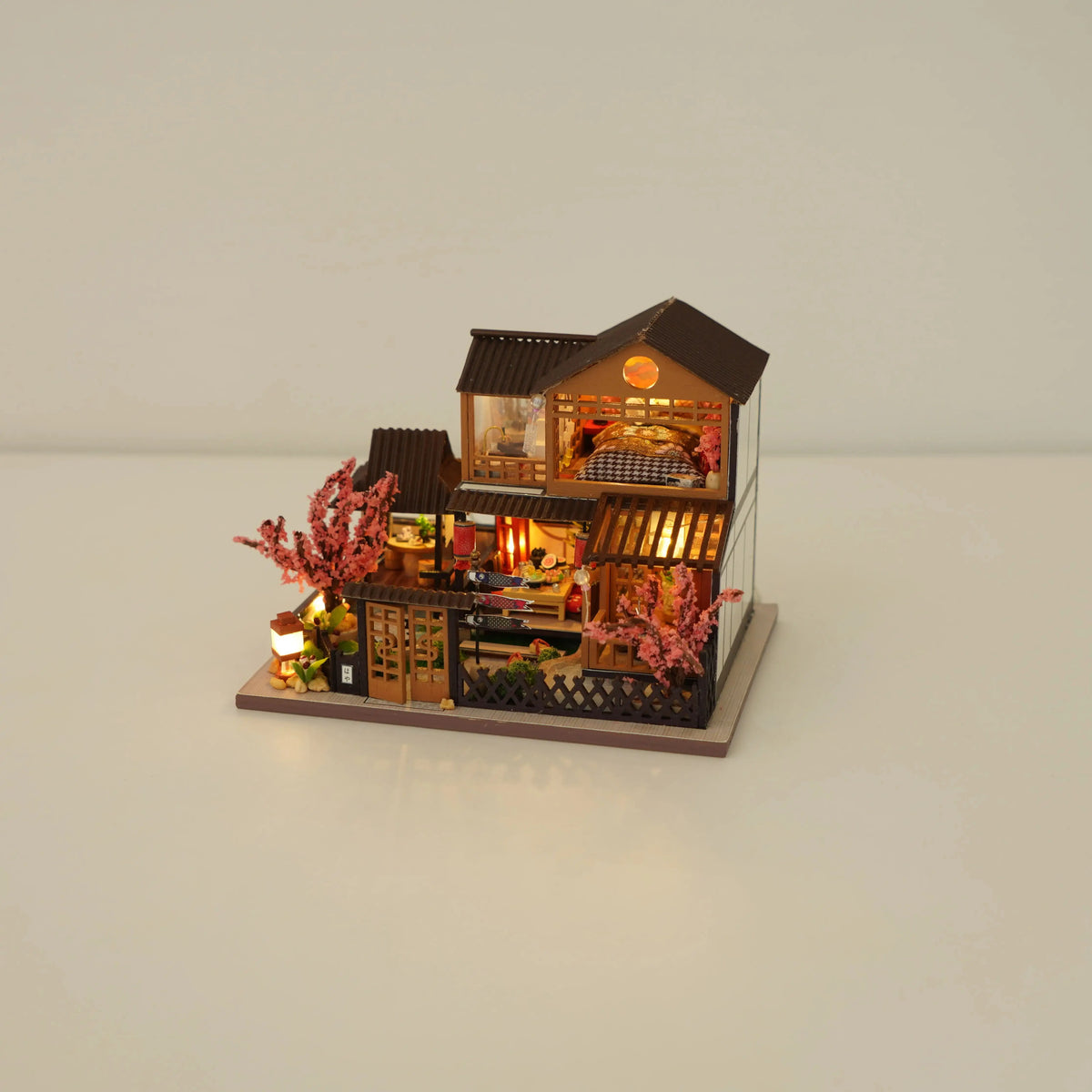 Miniature Wooden Dollhouse DIY Kit with LED Lights & Furniture – Handmade Birthday Gift