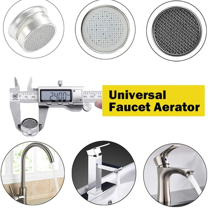 Faucet Aerator Set – 6 Brass Water-Saving Splash Filter Tap Aerators with Install Tool