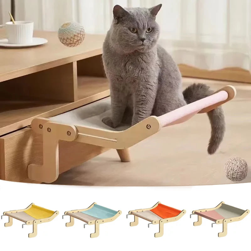 Wooden Cat Hammock Hanging Bed – Washable Cotton Canvas Cat Nest Bed with Plywood Frame