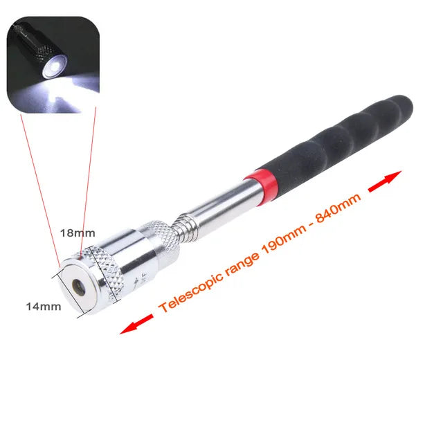 Telescoping Inspection Mirror with LED Light – 360° Swivel Mechanic Pickup Tool
