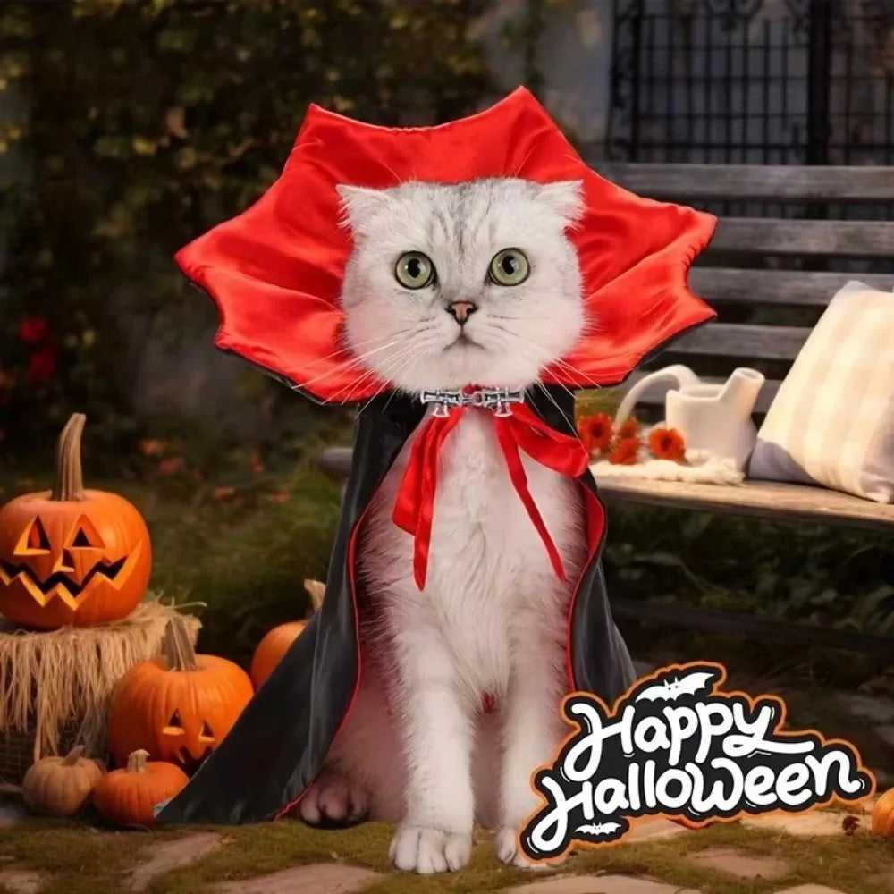 Cat Halloween Vampire Cape Costume - Cute Pet Cloak for Cats, Festival Dress-Up Clothes