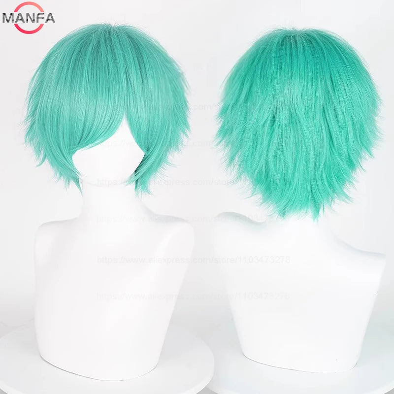 Short Straight Anime Cosplay Wig – 30cm Heat Resistant Synthetic Hair in Solid & Mixed Colors for Men and Women