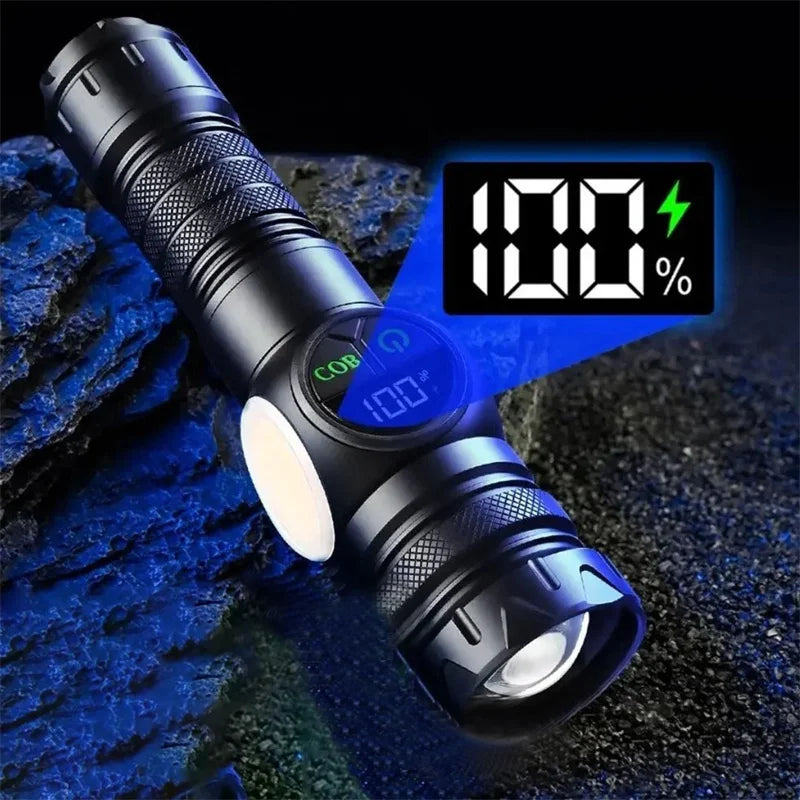 Rechargeable LED Flashlight – Magnetic Base USB Work Light with Battery Display