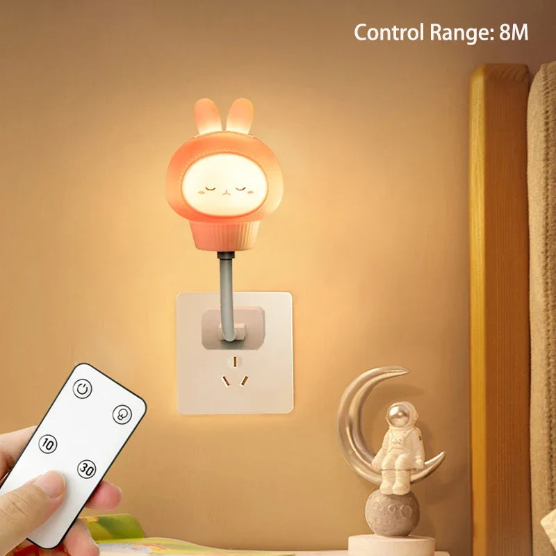 Cute Cartoon LED Night Light – USB Remote Control Bear, Chick & Kitten Bedside Lamp for Kids
