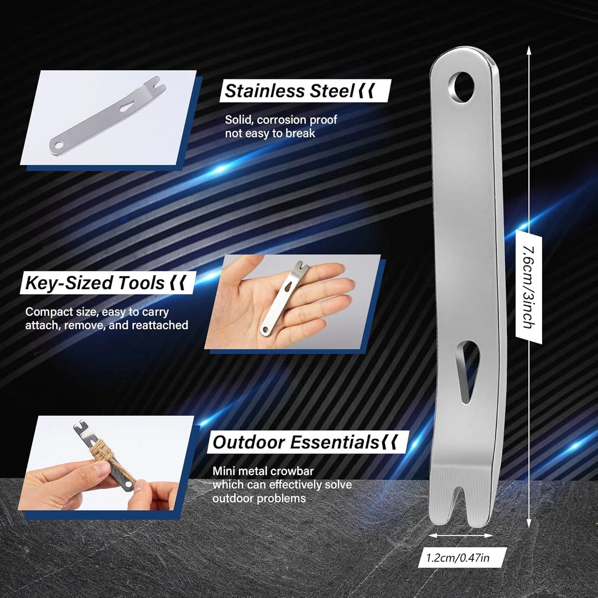 Mini Stainless Steel Pocket Pry Bar Crowbar EDC Tool