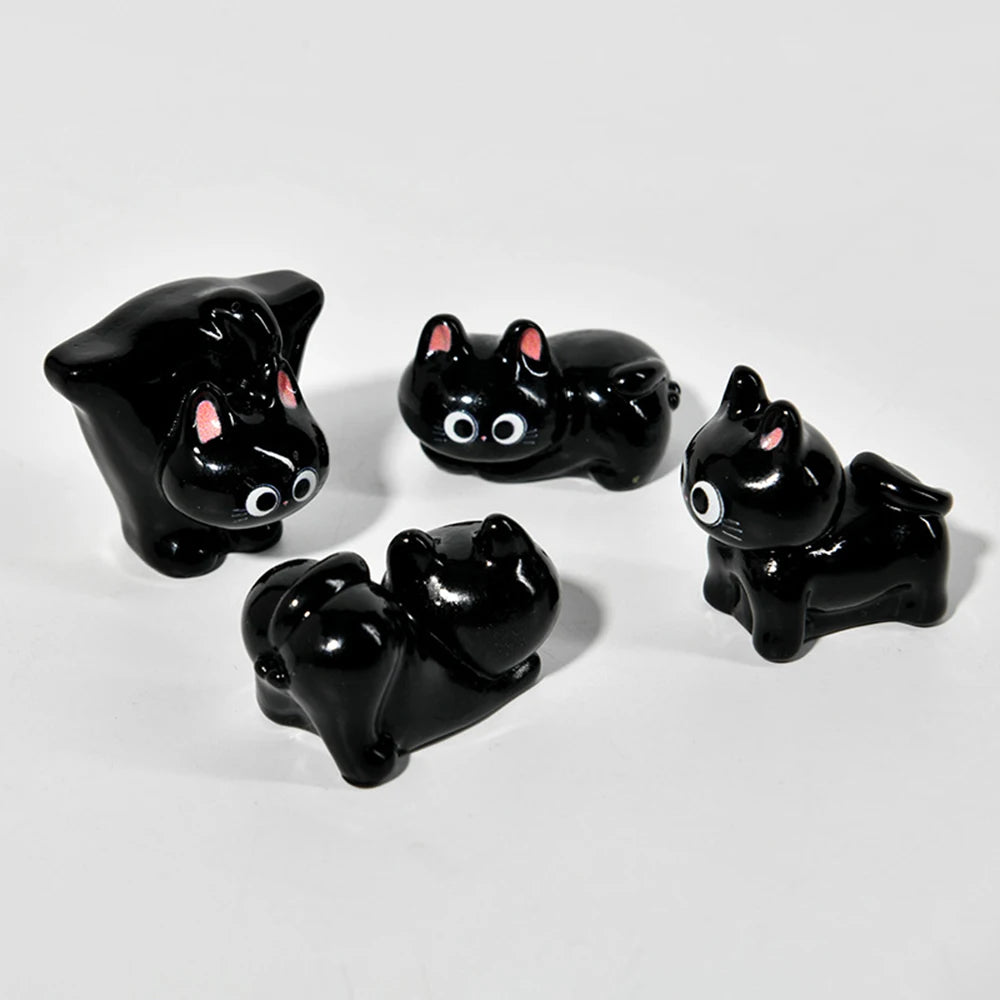 Black Cat Resin Figurine Mini Cartoon Animal Ornament Desktop Decoration Car Micro-Landscape
