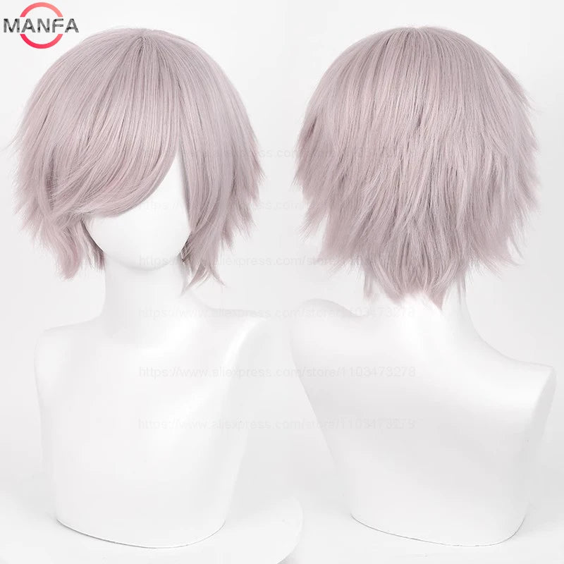 Short Straight Anime Cosplay Wig – 30cm Heat Resistant Synthetic Hair in Solid & Mixed Colors for Men and Women