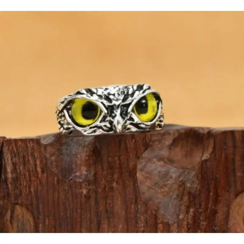 Evil Eye Owl Adjustable Ring, Antique Silver Gothic Punk Animal Finger Jewelry