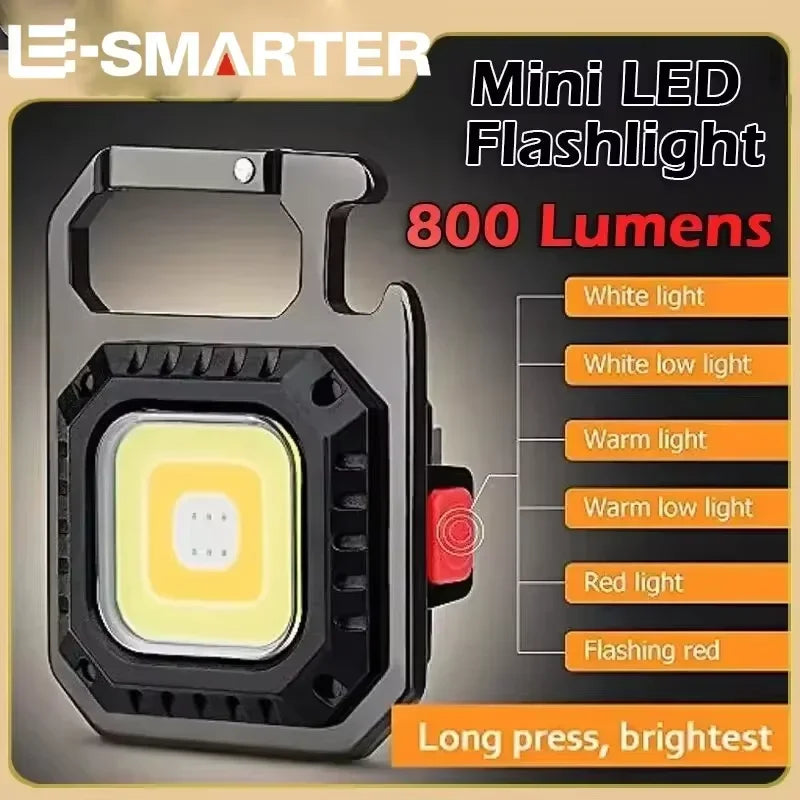 Mini Magnetic COB LED Work Light, USB Rechargeable Pocket Flashlight, 800 Lumens