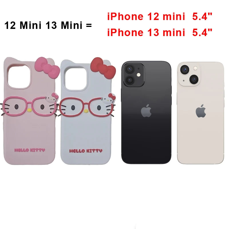 Cute 3D Cat with Glasses Silicone Phone Case – Soft Cartoon Cover for iPhone