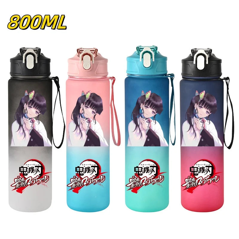 800ml Demon Slayer Water Bottle with Straw, Tanjiro Nezuko Anime Sports Cup