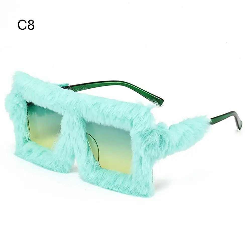 Y2K Oversized Plush Sunglasses Fluffy Winter Shades Halloween Novelty Glasses