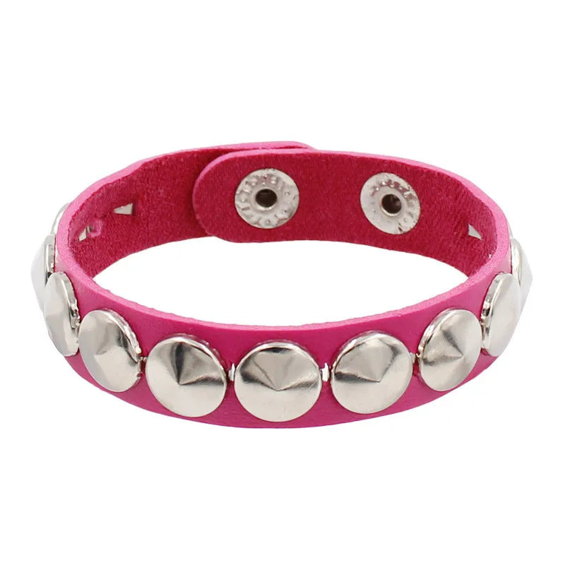 Punk Rivet Chain Leather Bracelet – Spiked Rock Wristband Cuff for Men & Women