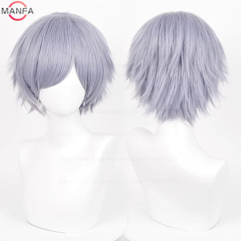 Short Straight Anime Cosplay Wig – 30cm Heat Resistant Synthetic Hair in Solid & Mixed Colors for Men and Women