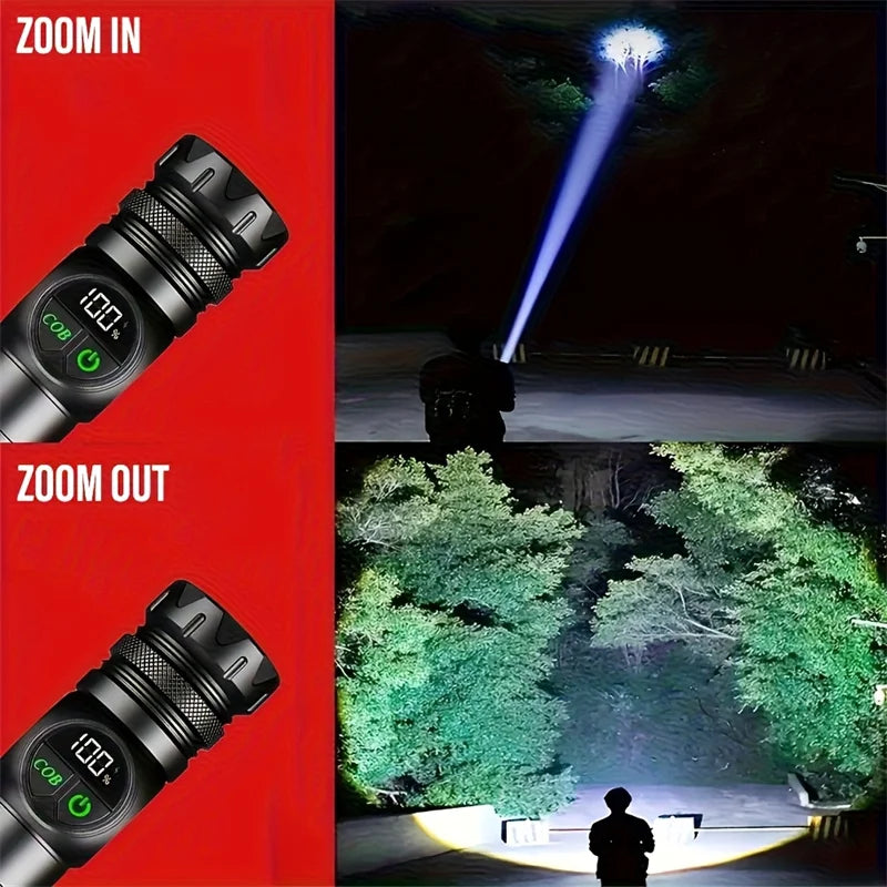 Rechargeable LED Flashlight – Magnetic Base USB Work Light with Battery Display