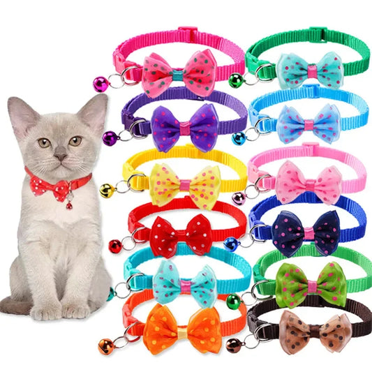 Cute Bow Dog and Cat Collar Set with Bell - Soft Comfortable Pet Accessory