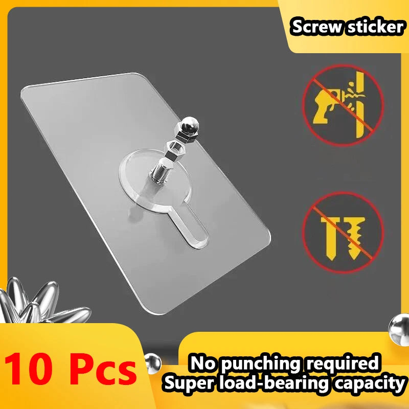 Punch-Free Screw Hooks – Adhesive Wall Picture Hangers, No-Drill Invisible Hooks for Frames