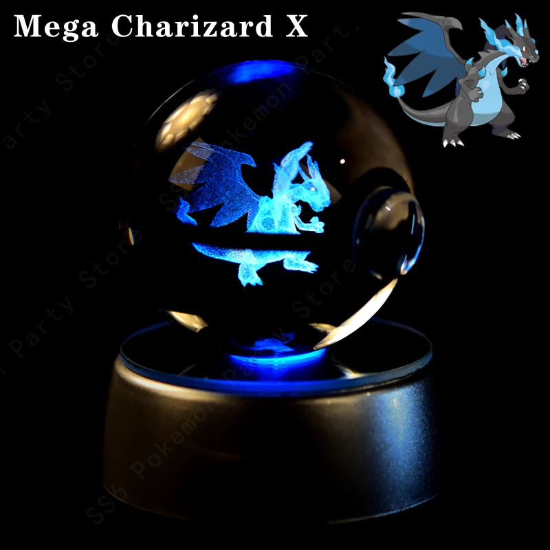 Pokemon 3D Crystal Ball Night Light - Glass Pokeball LED Lamp with Pikachu, Mewtwo & Gengar