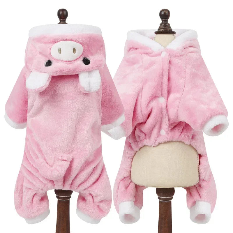 Winter Pet Jumpsuit for Small Dogs & Cats – Warm Plush Cartoon Animal Costume Onesie