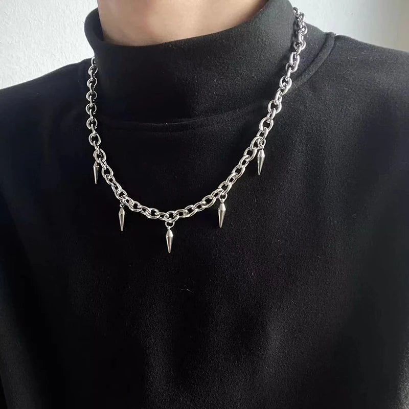 Stainless Steel Punk Stud Choker Necklace - Gothic Rivet Pendant Hip Hop Jewelry for Men & Women