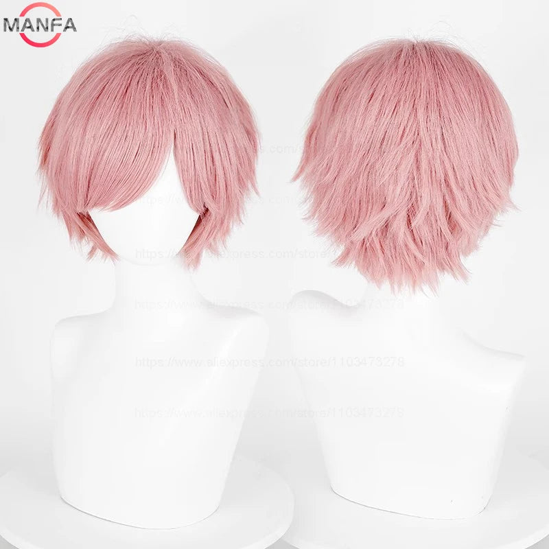 Short Straight Anime Cosplay Wig – 30cm Heat Resistant Synthetic Hair in Solid & Mixed Colors for Men and Women