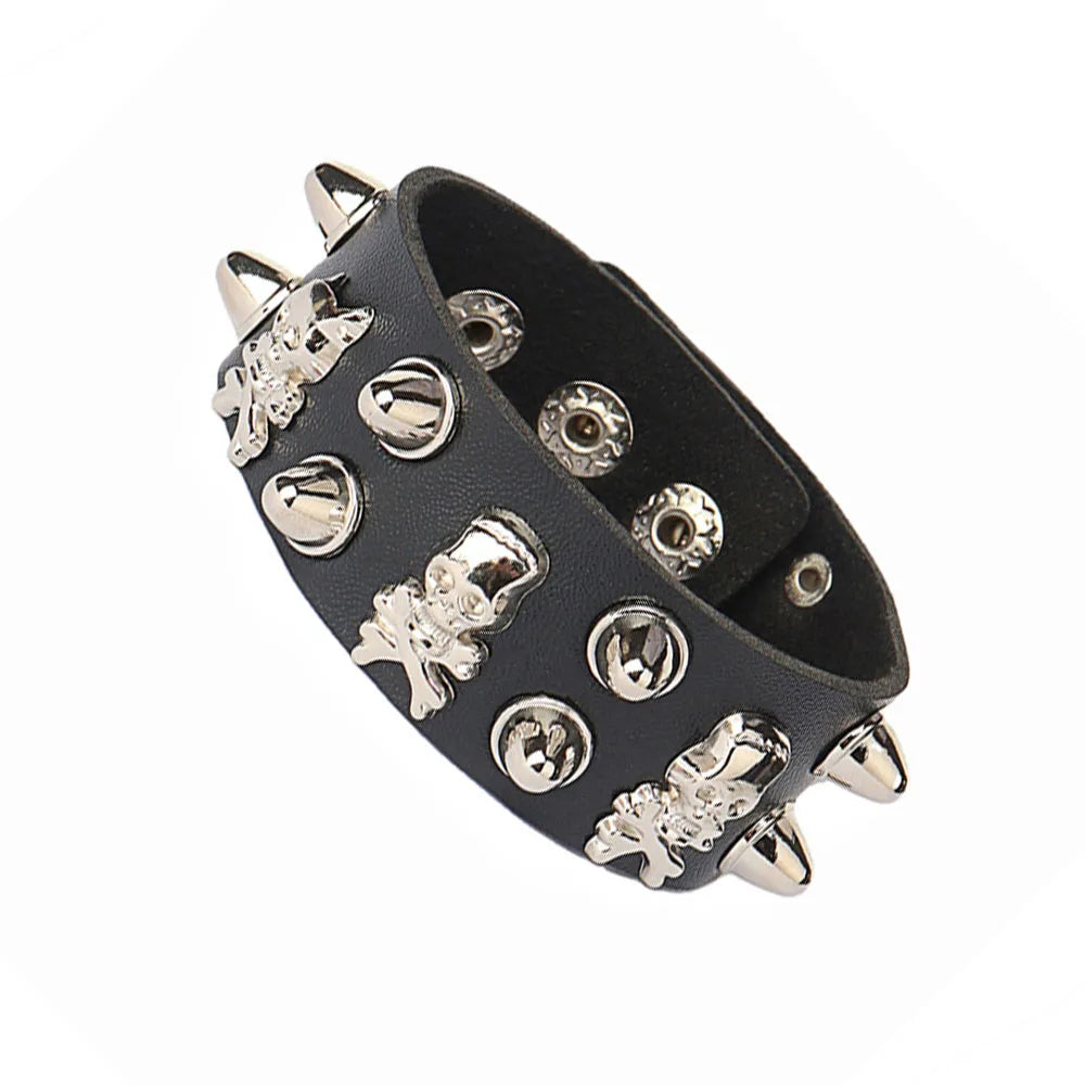 Punk Dark PU Leather Layered Wrap Bracelet for Women and Men – Gothic Chain Hip Hop Rock Jewelry