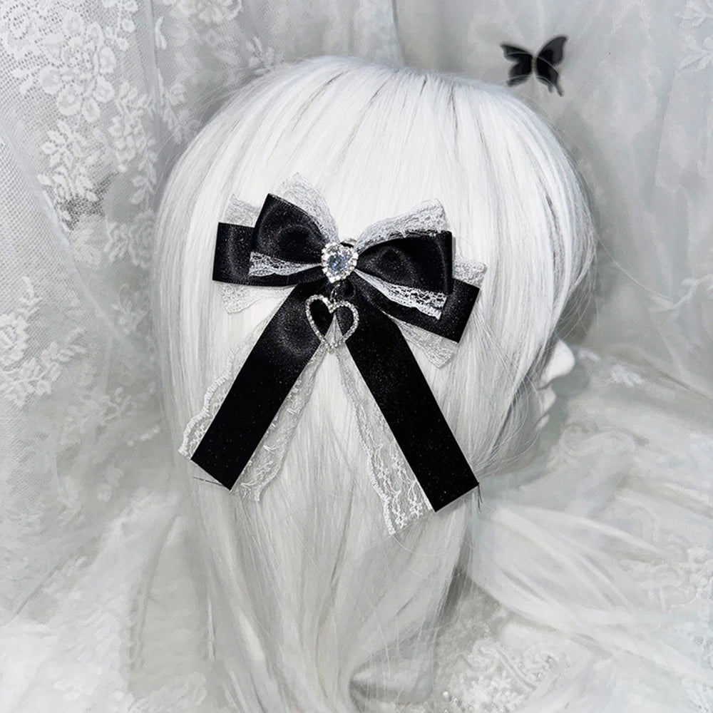 Y2K Gothic Harajuku Lace Bow Hair Clips – Lolita Double Ponytail Hairpins & DIY Bag Decor for Girls