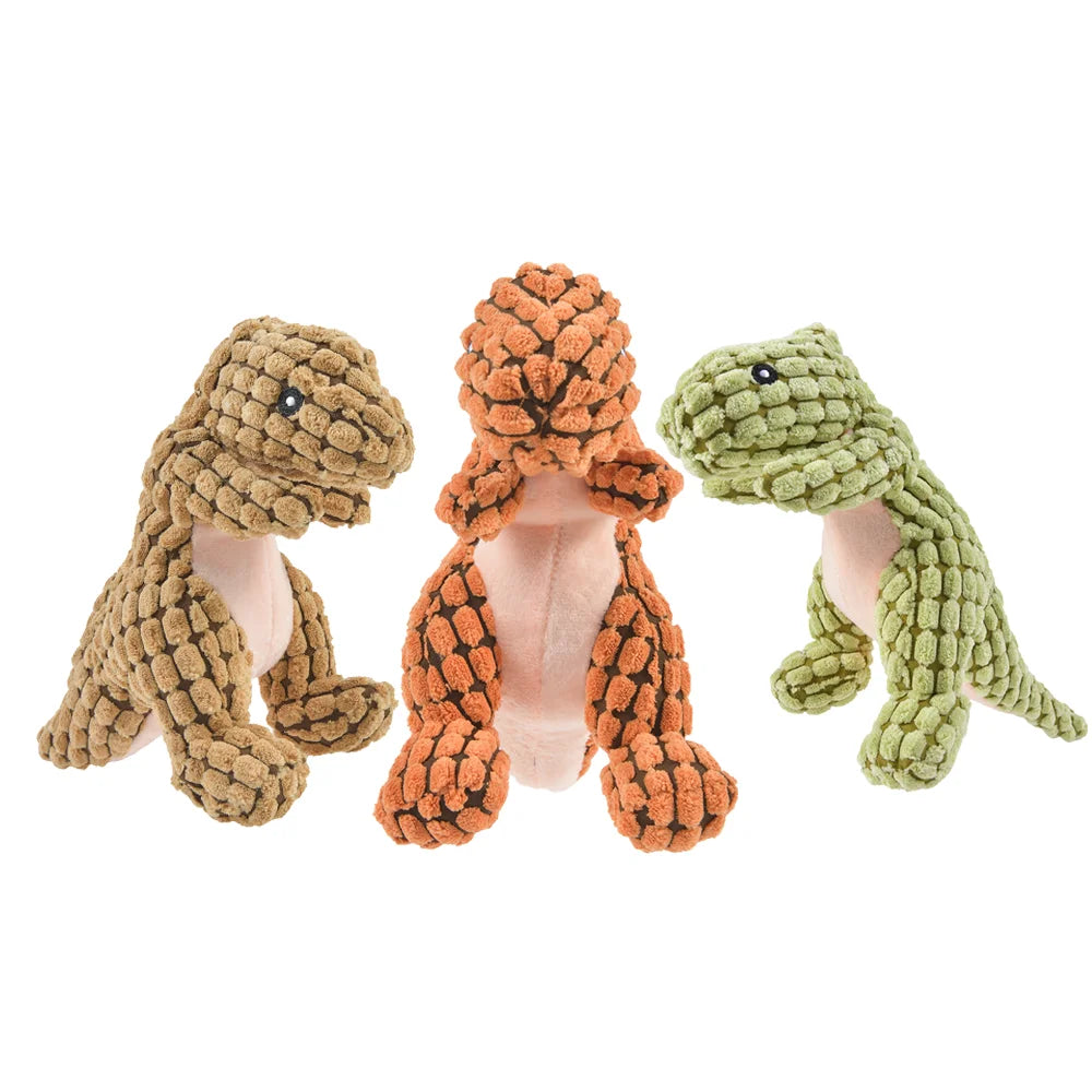 Plush Dinosaur Dog Chew Toy - Interactive Stuffed Pet Toy for Small Dogs & Cats