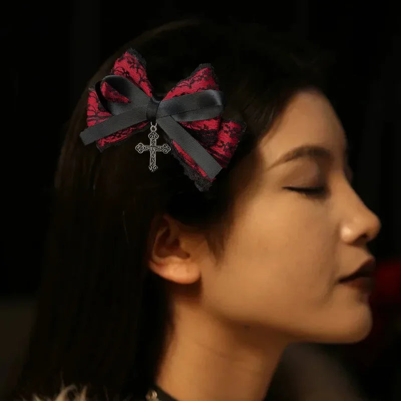 Gothic Dark Style Bowknot Hair Clips – 4pcs Lolita Dressing Bow Barrettes for Girls