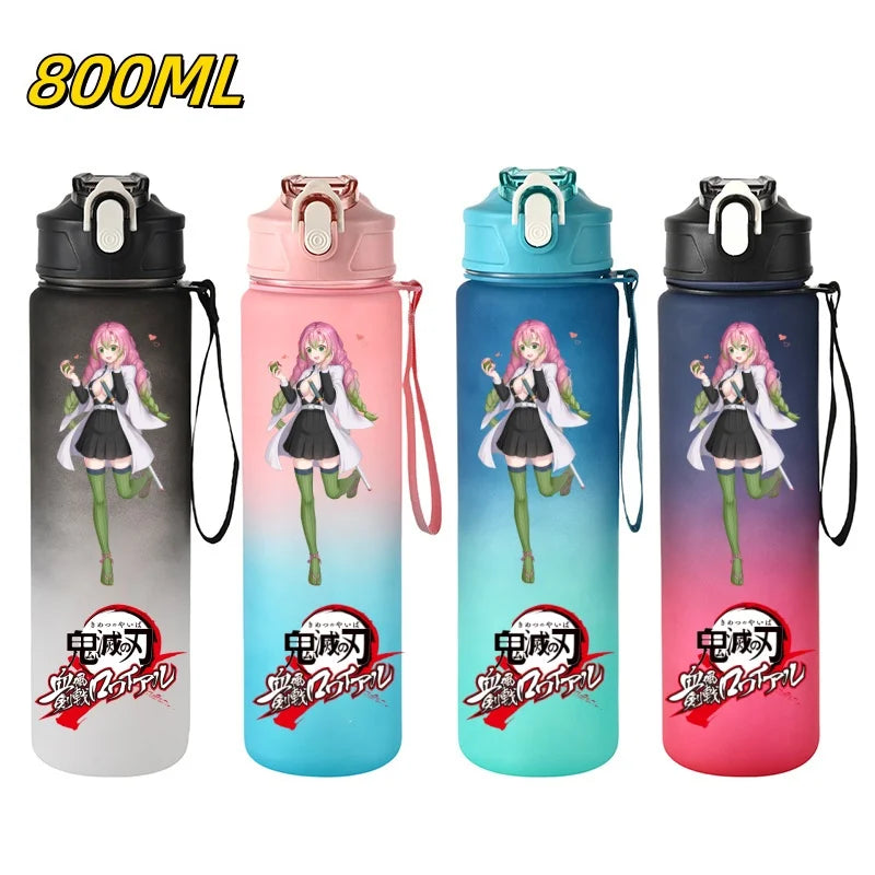 800ml Demon Slayer Water Bottle with Straw, Tanjiro Nezuko Anime Sports Cup