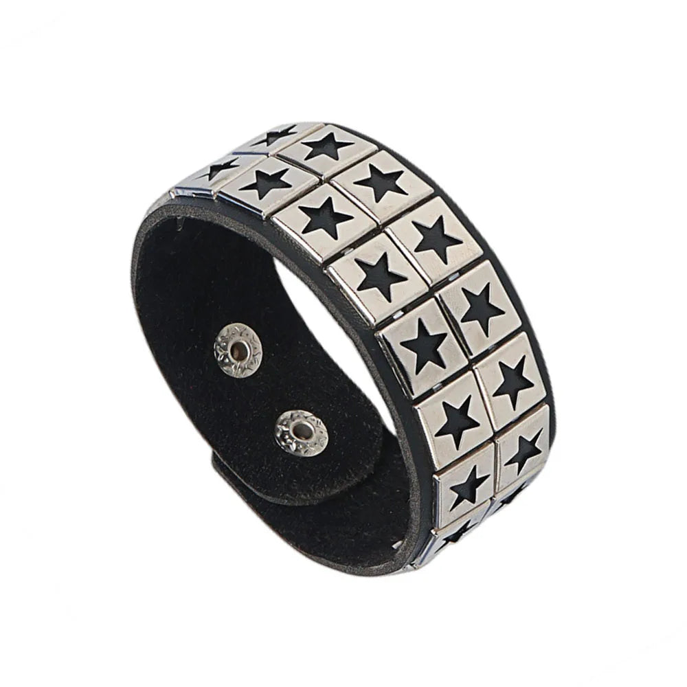 Punk Dark PU Leather Layered Wrap Bracelet for Women and Men – Gothic Chain Hip Hop Rock Jewelry