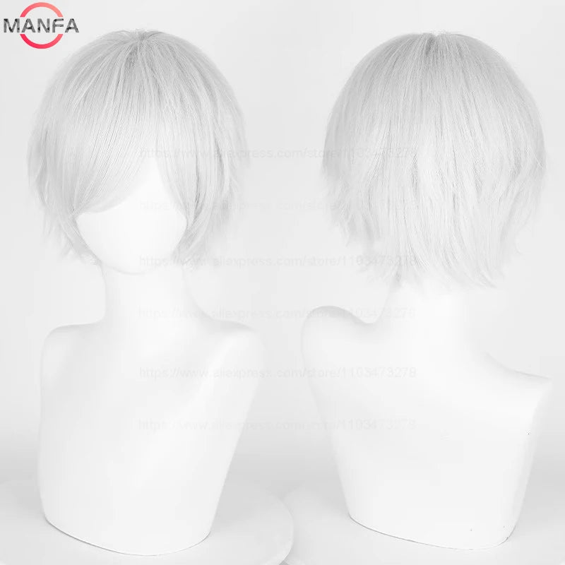 Short Straight Anime Cosplay Wig – 30cm Heat Resistant Synthetic Hair in Solid & Mixed Colors for Men and Women
