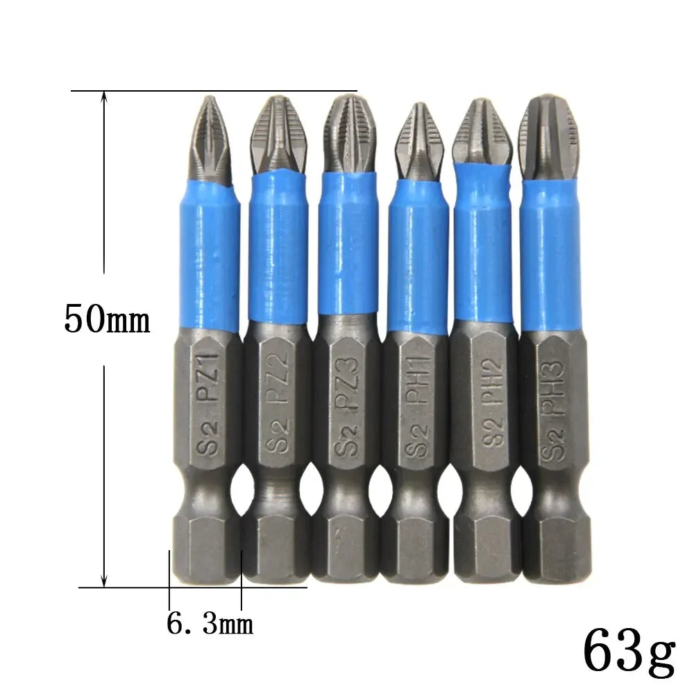 6-Piece Hexagonal Handle Phillips & Pozi Screwdriver Bit Set, 50mm