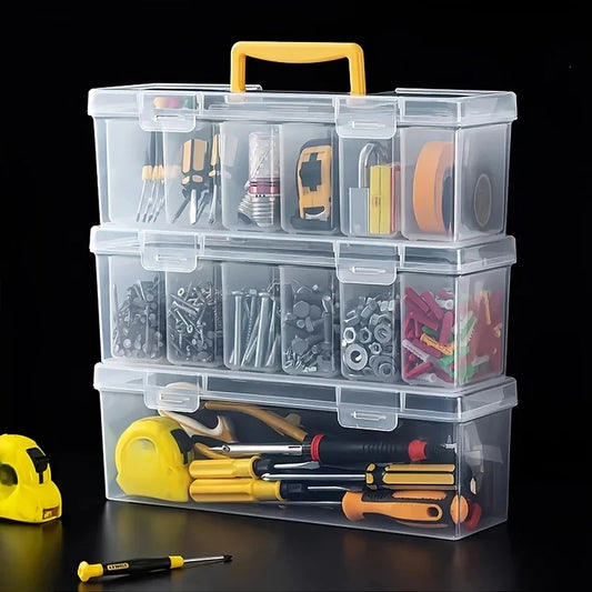 7-Piece Portable Tool Storage Box – Clear Parts Organizer with 6 Removable Bins