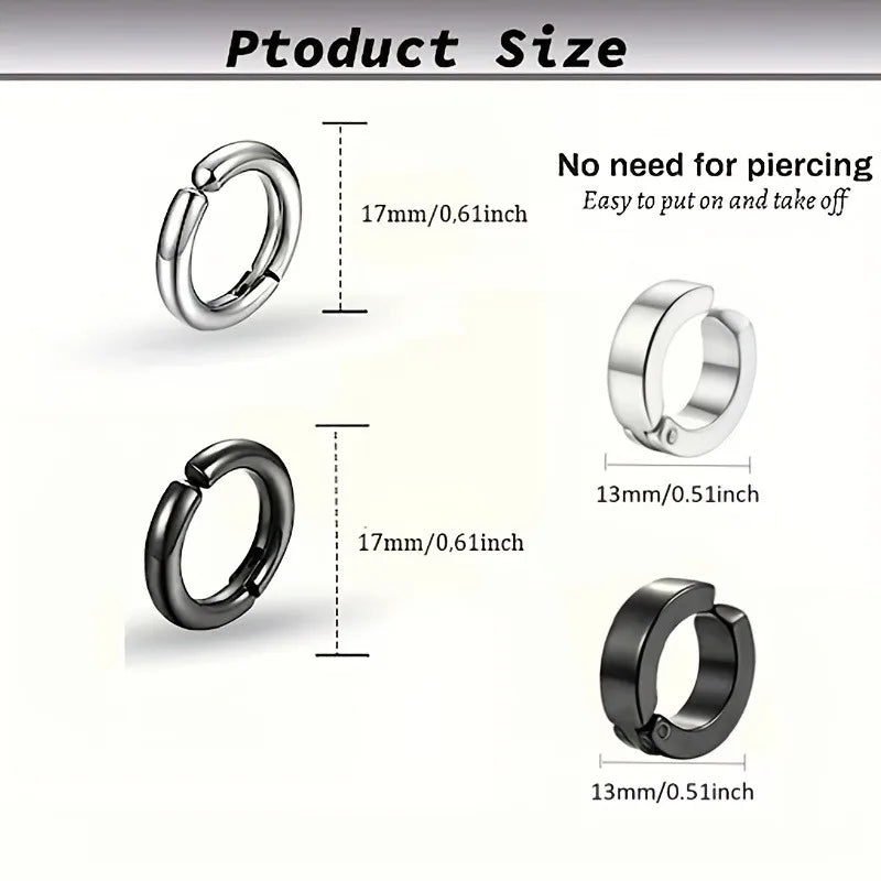 Punk 8-Piece Stainless Steel Ear Cuff Set - No Piercing Needed, Trendy Jewelry
