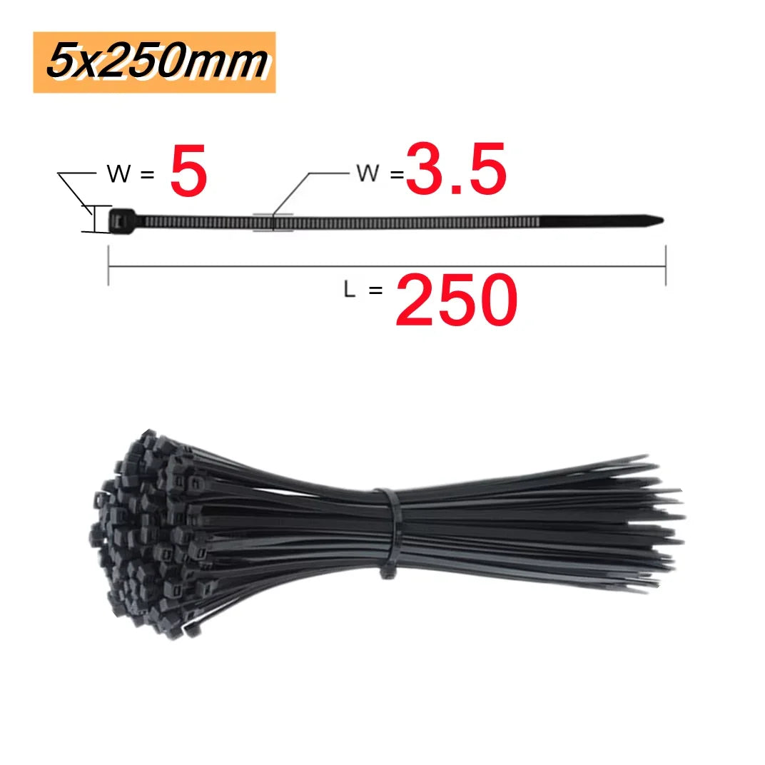 Self-Locking Nylon Cable Ties 100 PCS - Black Heavy Duty Zip Ties for Wire Management