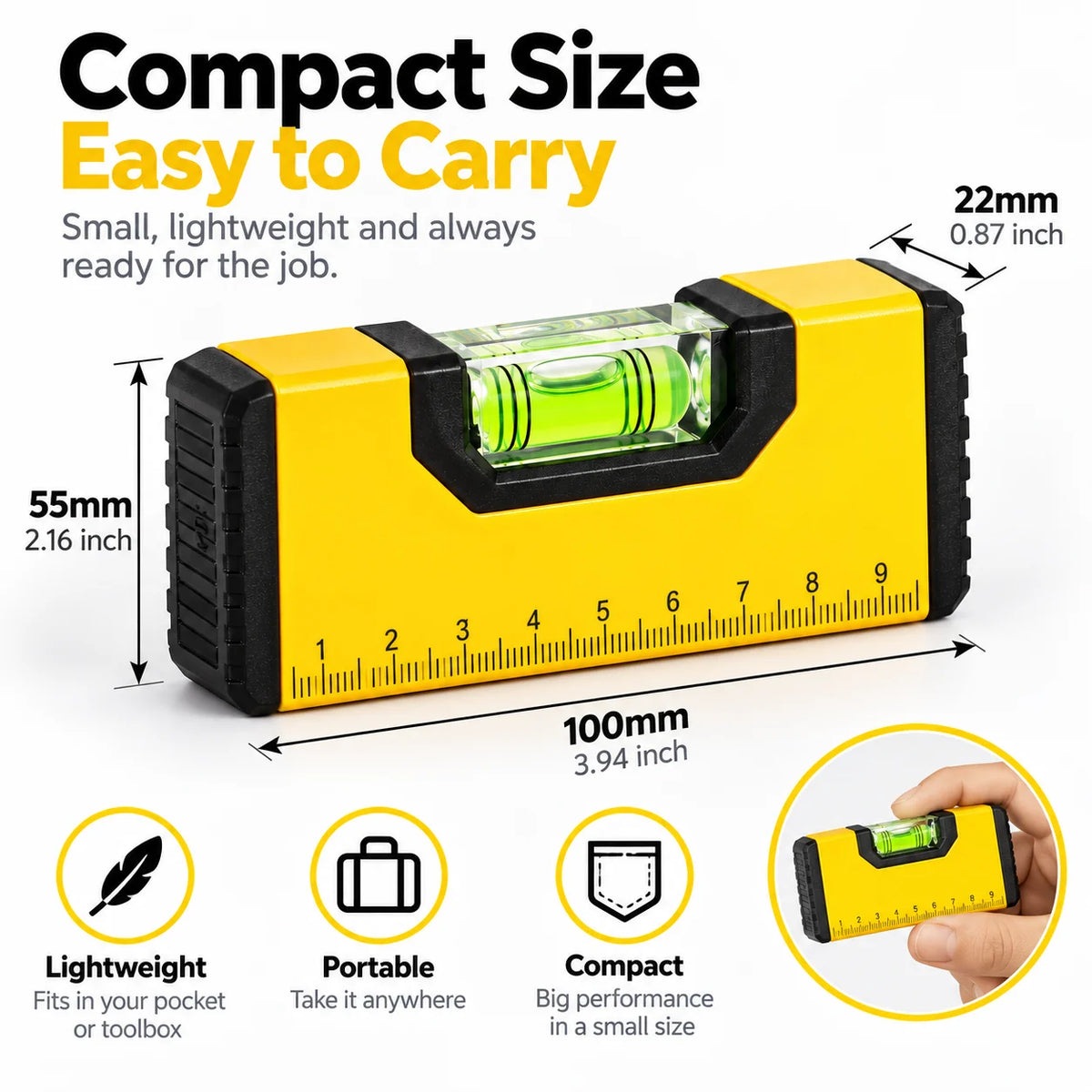 100mm Magnetic Pocket Spirit Level - Precision Aluminum Bubble Level for Woodworking