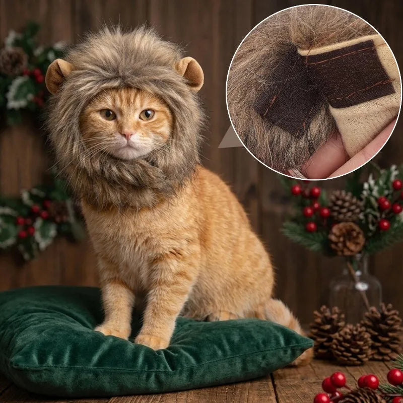 Fluffy Lion Mane Cat Dog Wig – Halloween Party Pet Costume Headwear Hat