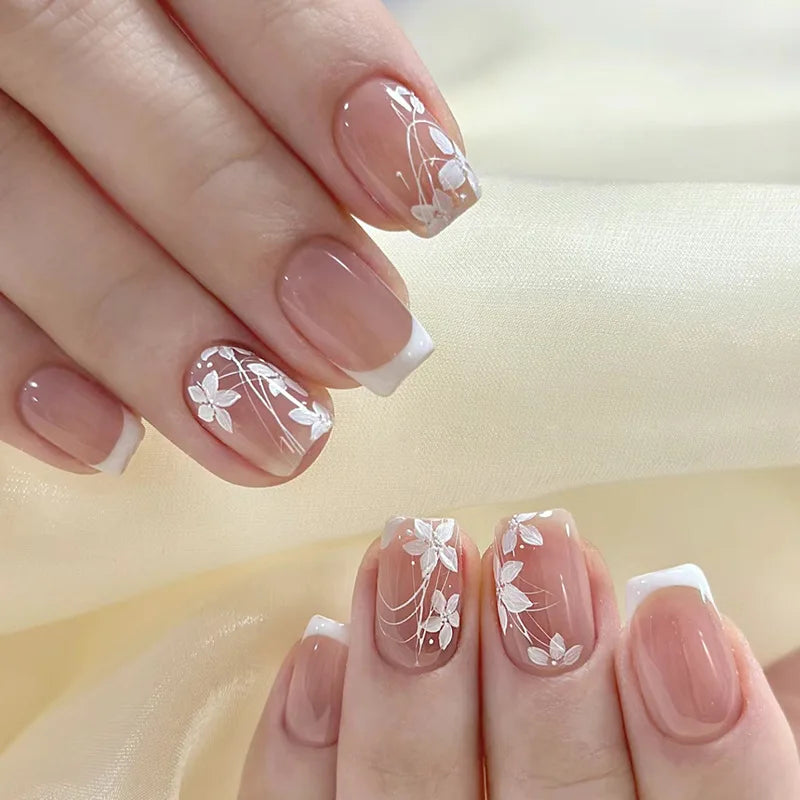 Y2K Star Press On Nails 24pcs – Blue Gradient French Gold Moon Almond False Nails