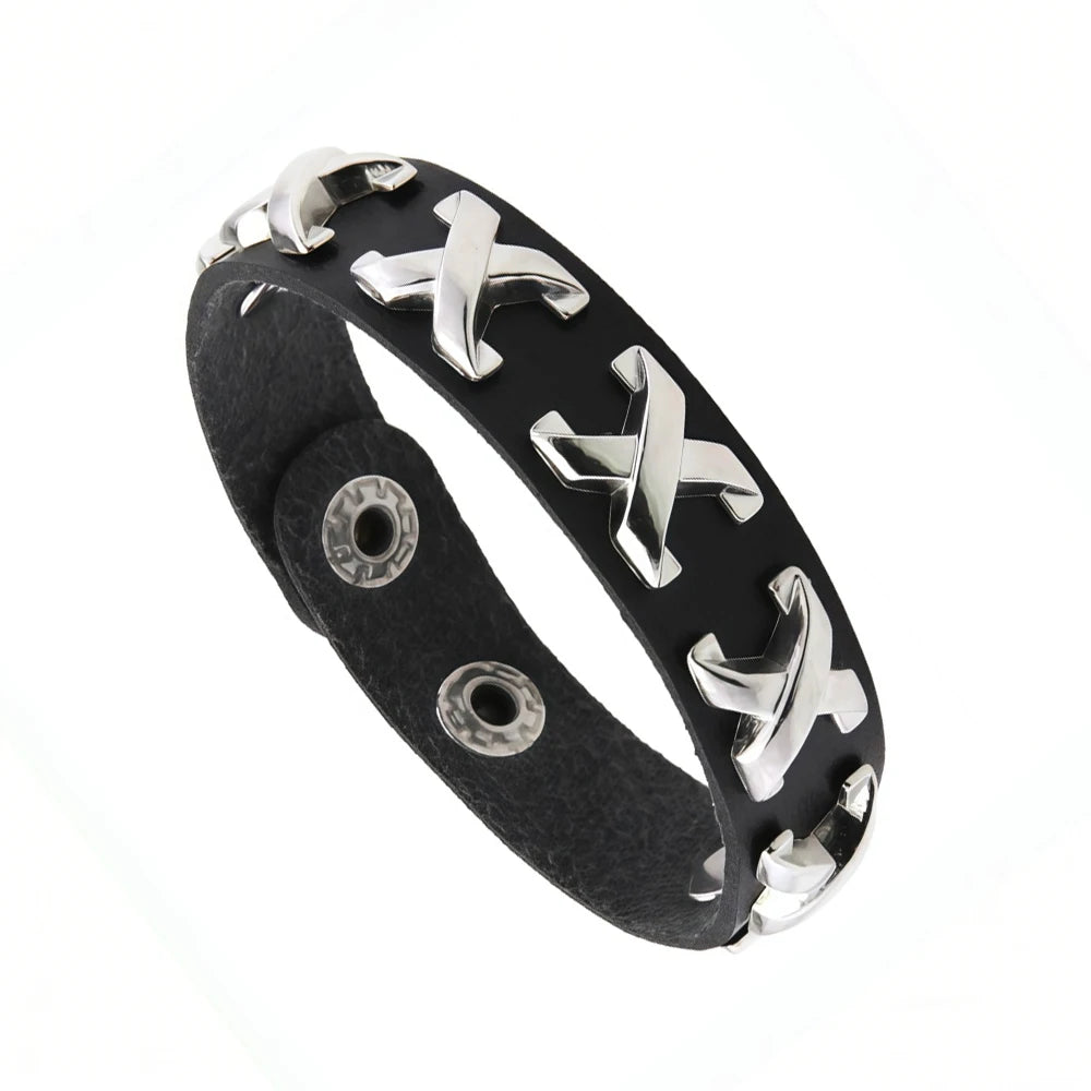 Punk Dark PU Leather Layered Wrap Bracelet for Women and Men – Gothic Chain Hip Hop Rock Jewelry
