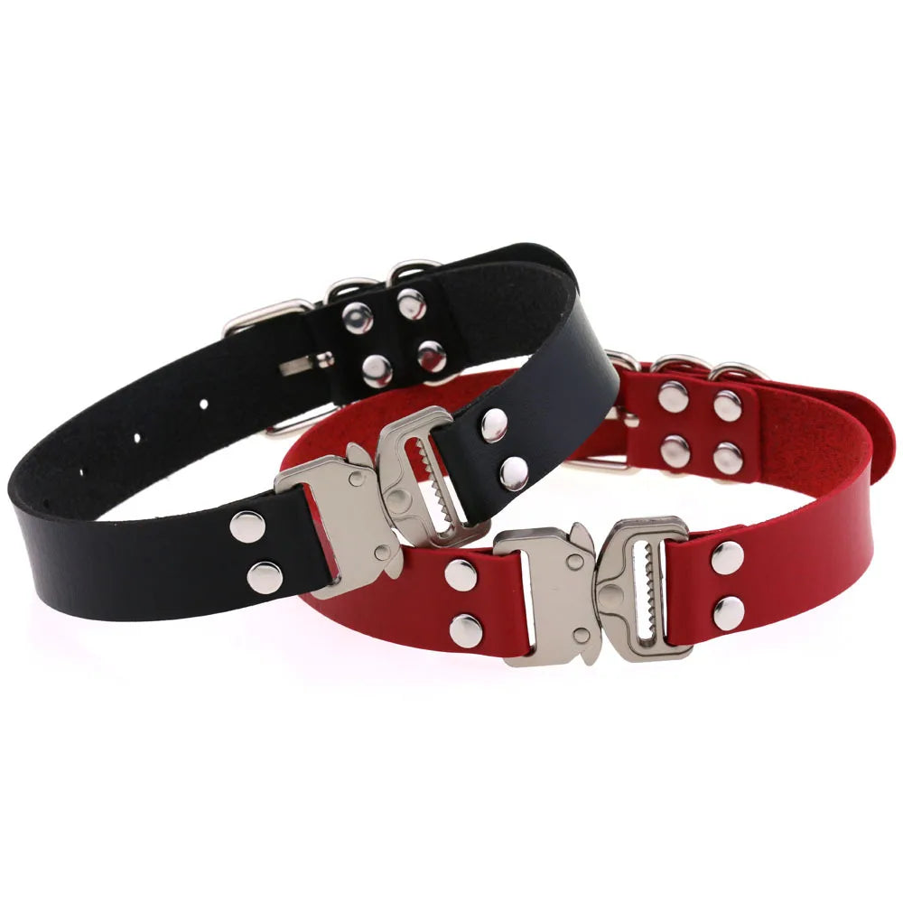 Gothic Harajuku Buckle Choker Necklace - PU Leather Eye-Splice Collar for Anime Cosplay Jewelry